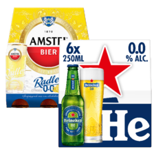 Alle soorten O.O%
Affligem, Amstel, Apple Bandit,
Brand, Desperados, Heineken
of Texels